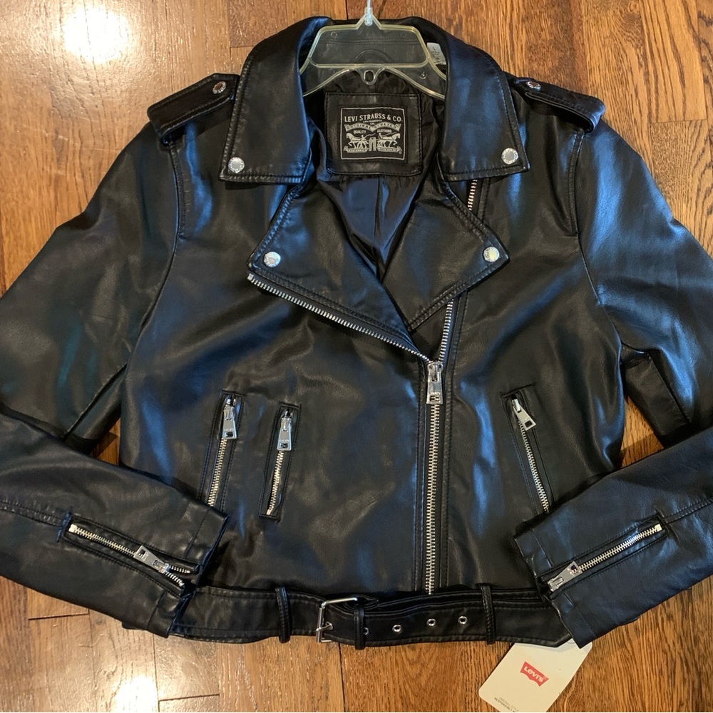 Women’s Levi’s Belted Faux Leather Motorcycle Jacket, Size L, NWT